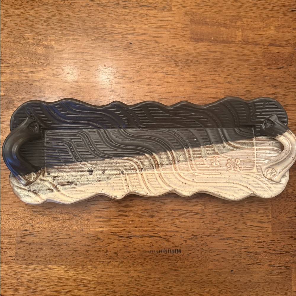 Studio Art Pottery Ceramic Trinket Dish Tray Scalloped Signed By Artist 13 X 5